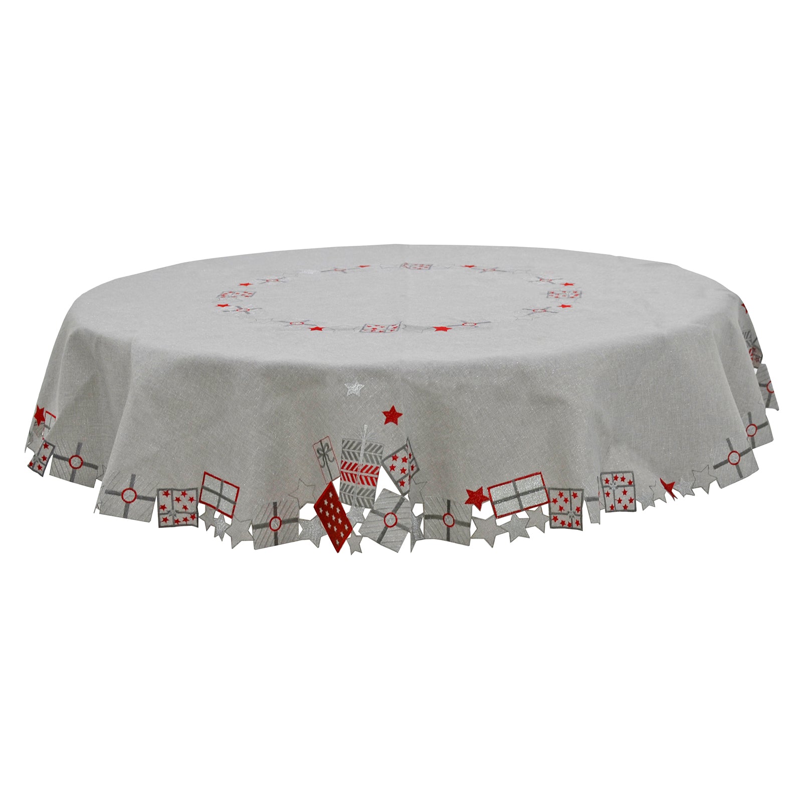 Mr Crimbo Christmas Tablecloth Napkins Luxury Grey Presents - MrCrimbo.co.uk -XS6582 - 70" Round -christmas napkins